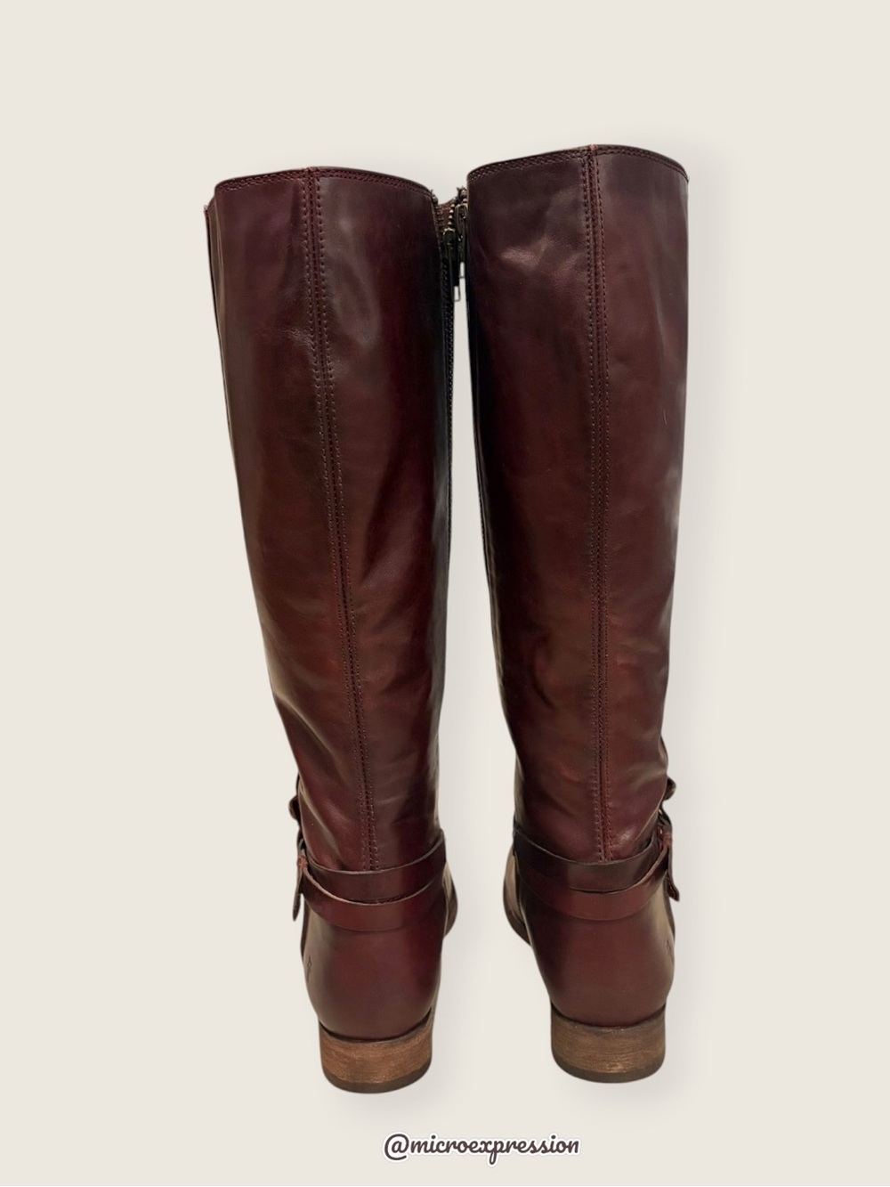 $398 Frye Melissa Belted Burgundy Brown Fall Knee High Tall Leather Riding Boots - Picture 11 of 16